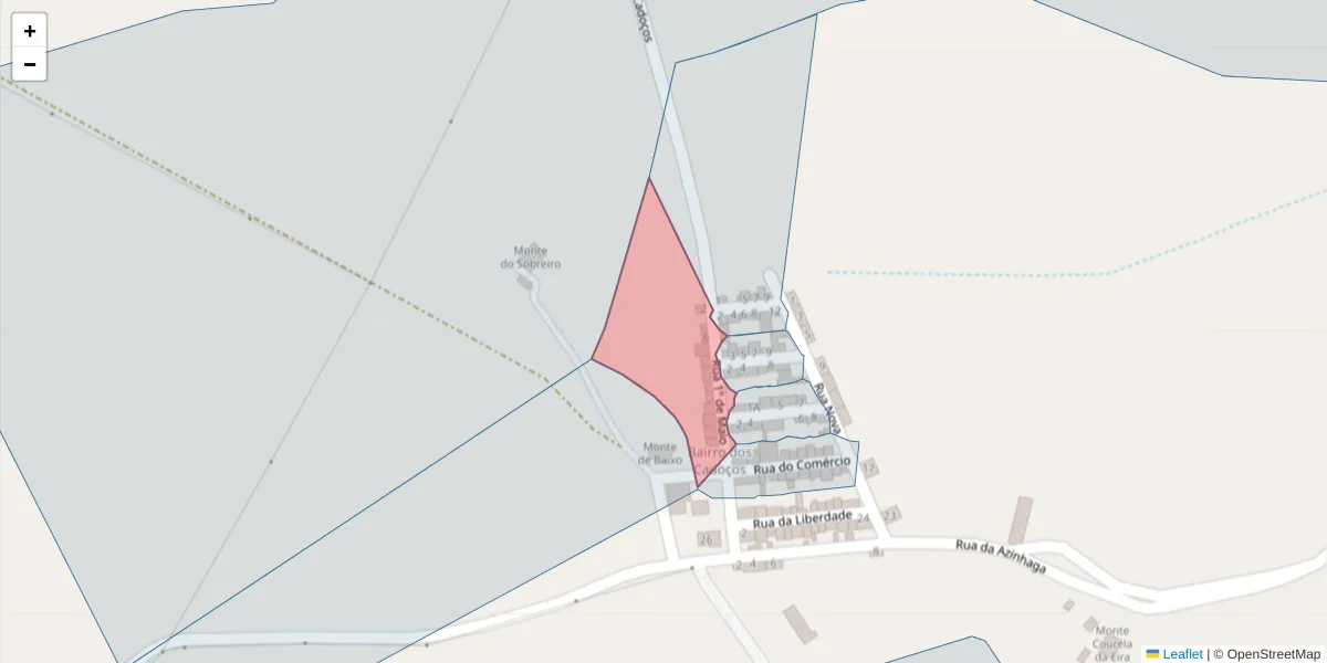 Mapa detalhado do código postal 7570-151 com limites, códigos postais vizinhos e agências dos correios