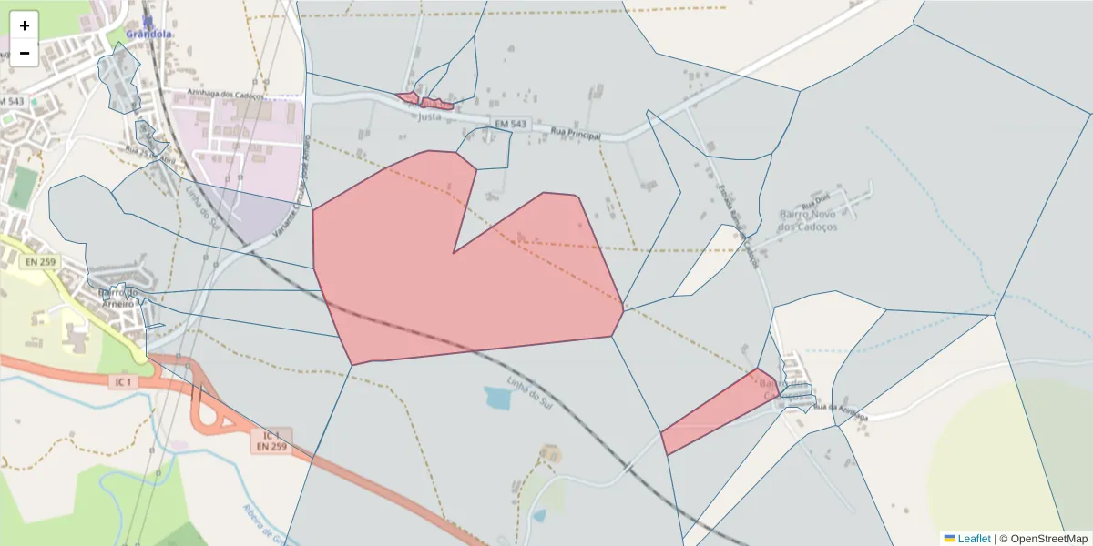 Mapa detalhado do código postal 7570-153 com limites, códigos postais vizinhos e agências dos correios