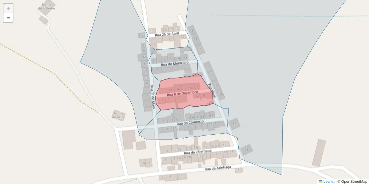 Mapa detalhado do código postal 7570-170 com limites, códigos postais vizinhos e agências dos correios