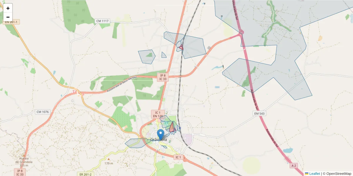 Mapa detalhado do código postal 7570-171 com limites, códigos postais vizinhos e agências dos correios