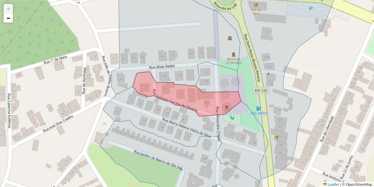 Mapa detalhado do código postal 7570-172 com limites, códigos postais vizinhos e agências dos correios