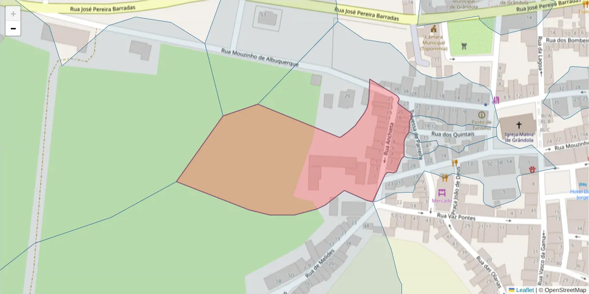 Mapa detalhado do código postal 7570-184 com limites, códigos postais vizinhos e agências dos correios