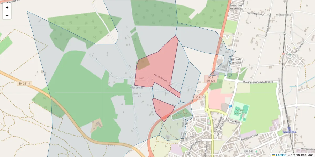 Mapa detalhado do código postal 7570-187 com limites, códigos postais vizinhos e agências dos correios