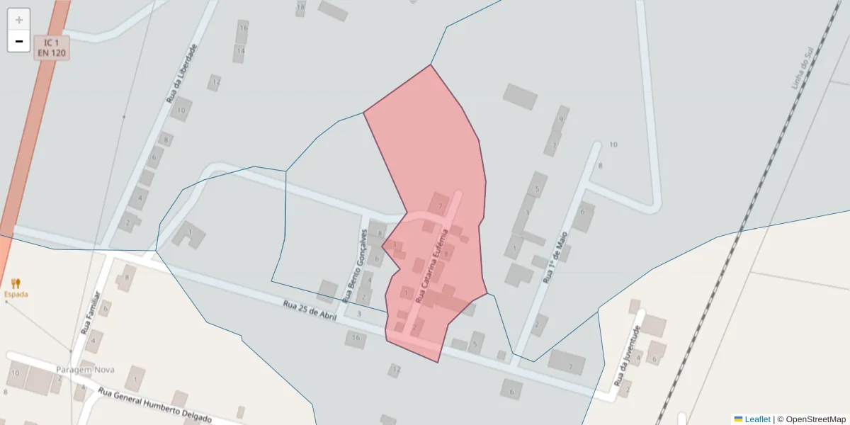 Mapa detalhado do código postal 7570-197 com limites, códigos postais vizinhos e agências dos correios