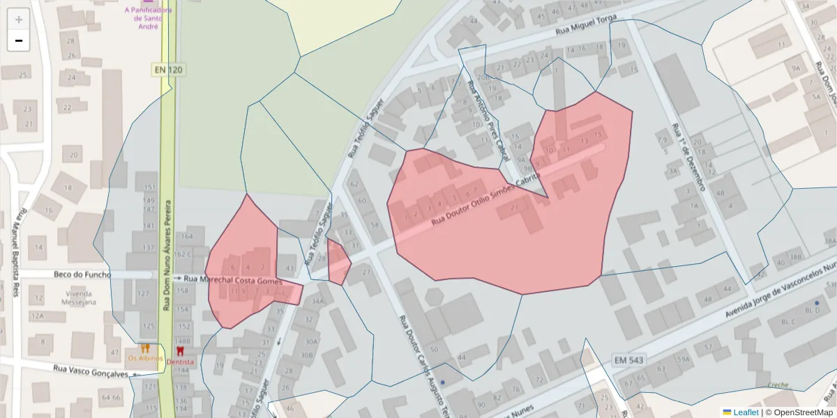 Mapa detalhado do código postal 7570-202 com limites, códigos postais vizinhos e agências dos correios