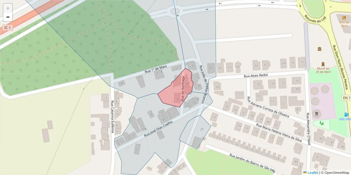Mapa detalhado do código postal 7570-204 com limites, códigos postais vizinhos e agências dos correios