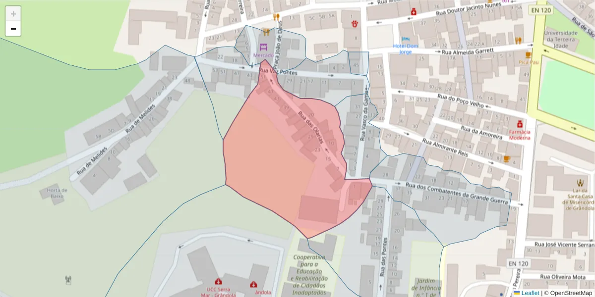 Mapa detalhado do código postal 7570-225 com limites, códigos postais vizinhos e agências dos correios