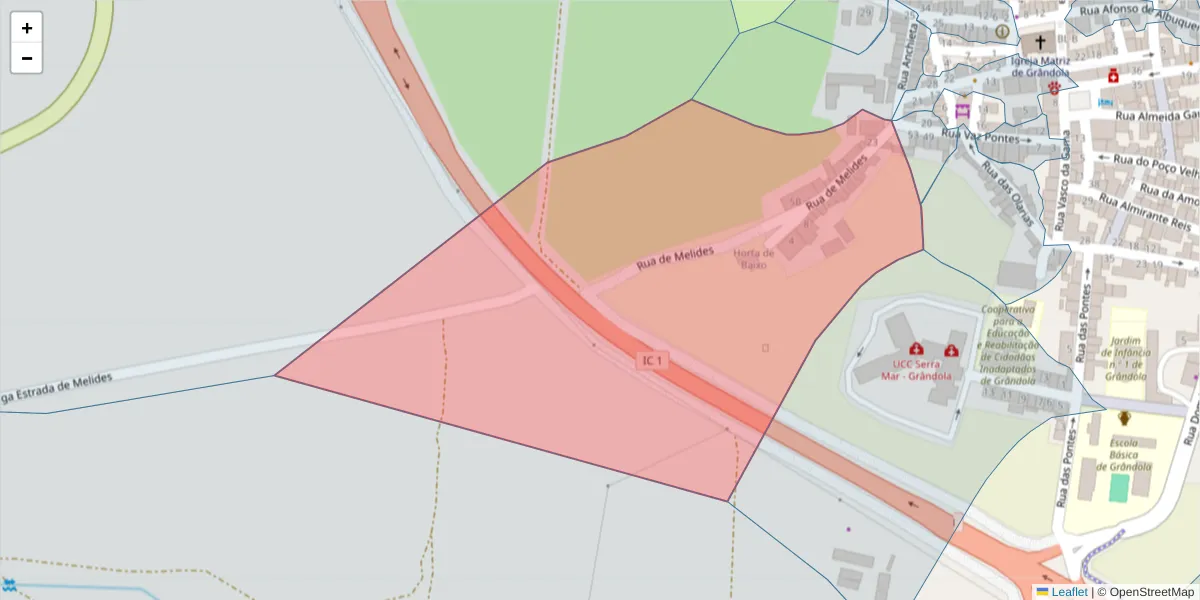 Mapa detalhado do código postal 7570-228 com limites, códigos postais vizinhos e agências dos correios