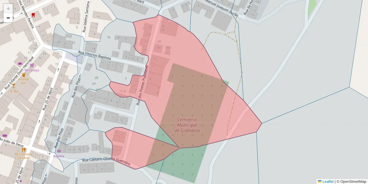 Mapa detalhado do código postal 7570-243 com limites, códigos postais vizinhos e agências dos correios