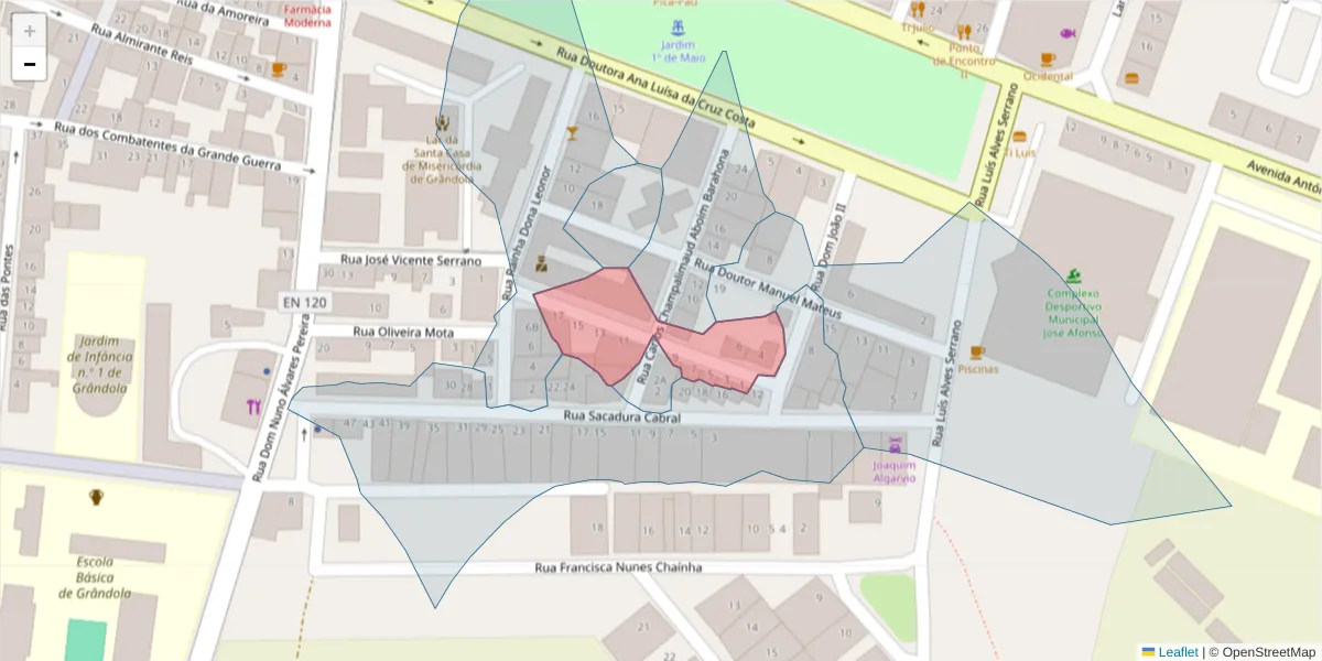 Mapa detalhado do código postal 7570-260 com limites, códigos postais vizinhos e agências dos correios