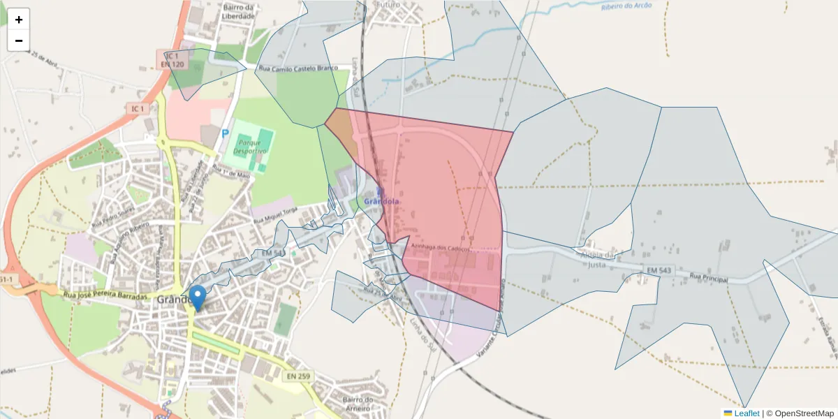 Mapa detalhado do código postal 7570-261 com limites, códigos postais vizinhos e agências dos correios