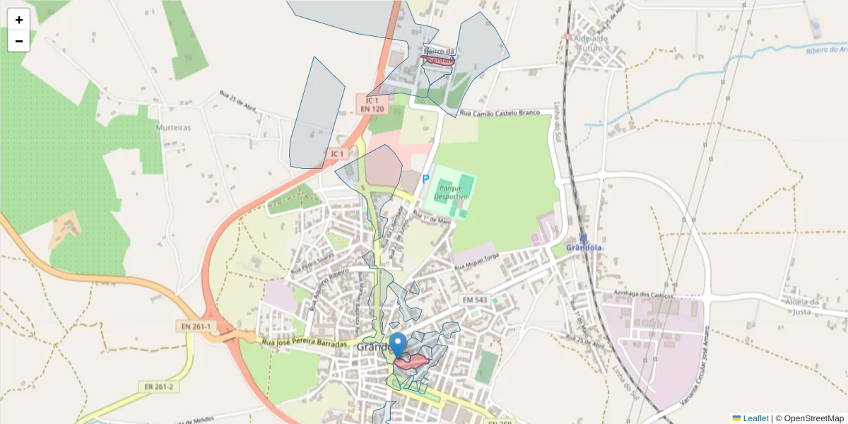 Mapa detalhado do código postal 7570-263 com limites, códigos postais vizinhos e agências dos correios