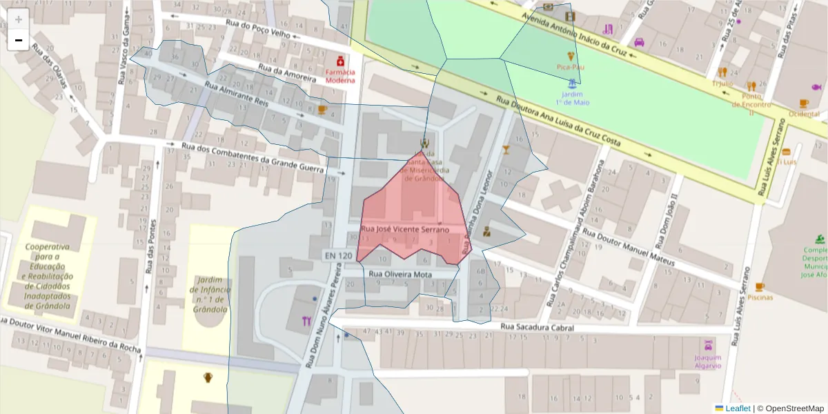 Mapa detalhado do código postal 7570-282 com limites, códigos postais vizinhos e agências dos correios