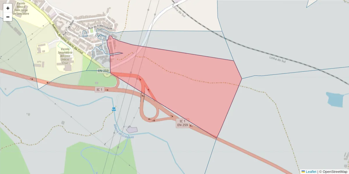 Mapa detalhado do código postal 7570-290 com limites, códigos postais vizinhos e agências dos correios