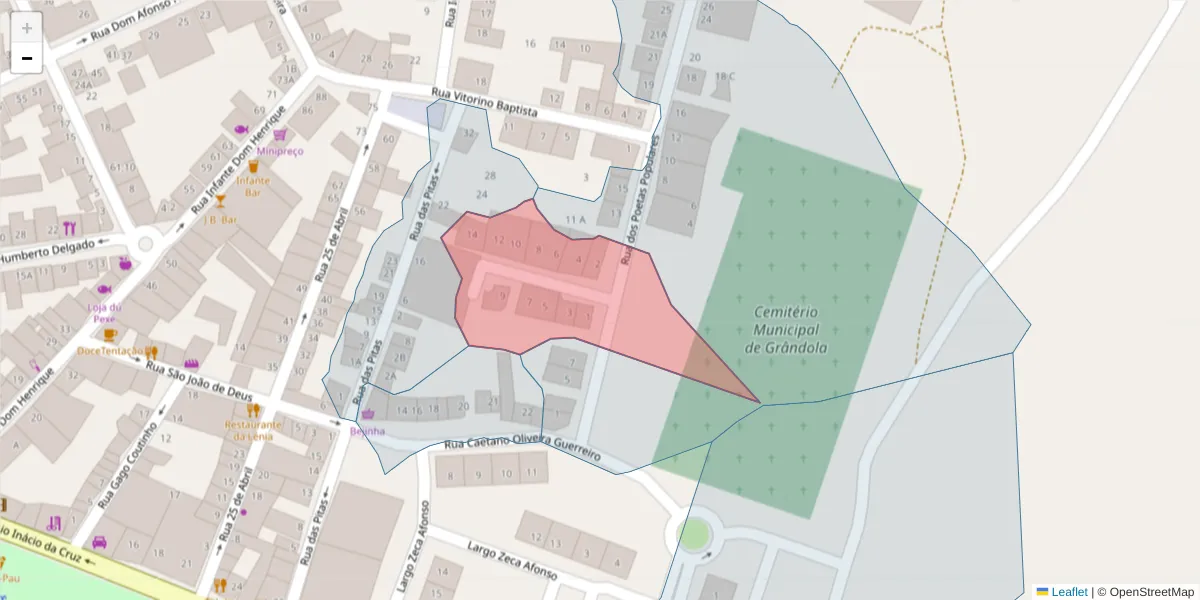 Mapa detalhado do código postal 7570-292 com limites, códigos postais vizinhos e agências dos correios