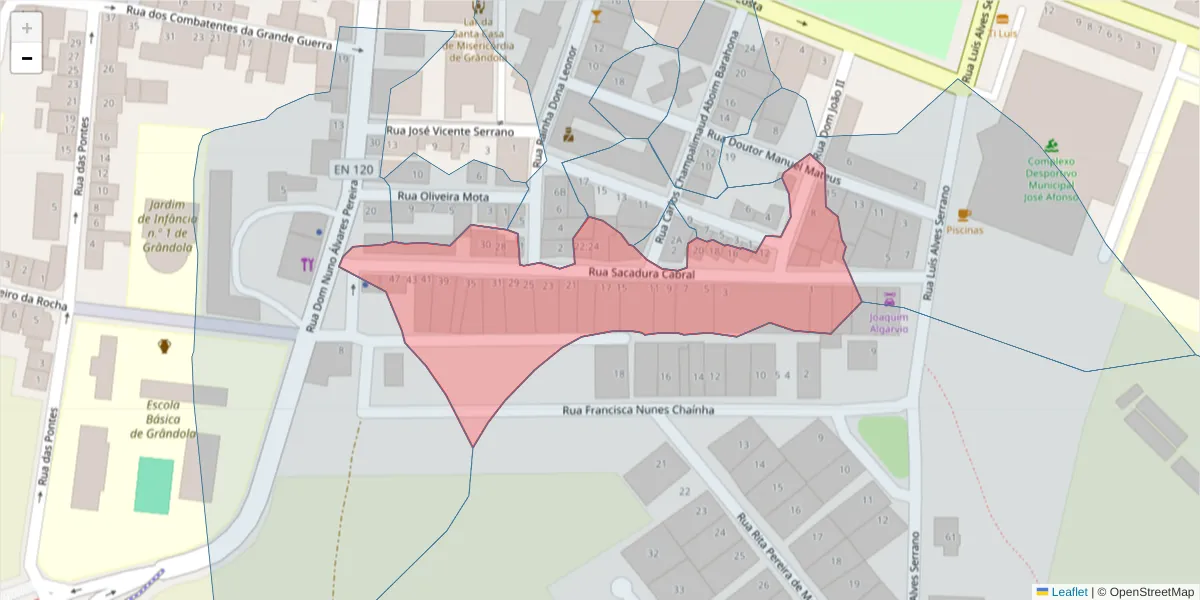 Mapa detalhado do código postal 7570-306 com limites, códigos postais vizinhos e agências dos correios