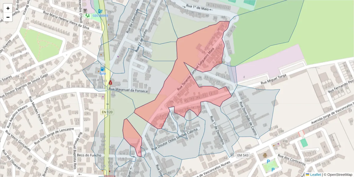 Mapa detalhado do código postal 7570-310 com limites, códigos postais vizinhos e agências dos correios