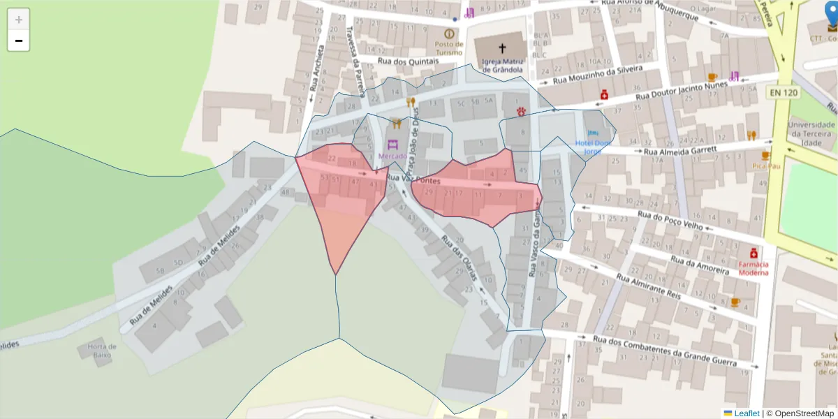 Mapa detalhado do código postal 7570-314 com limites, códigos postais vizinhos e agências dos correios