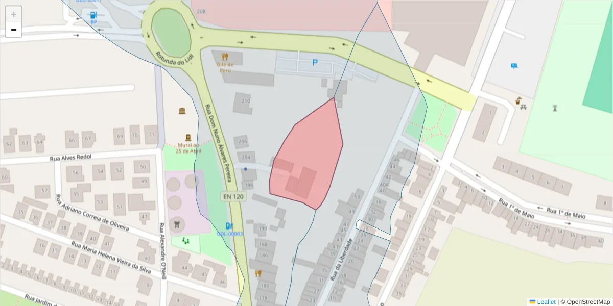 Mapa detalhado do código postal 7570-324 com limites, códigos postais vizinhos e agências dos correios