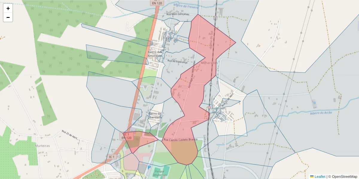 Mapa detalhado do código postal 7570-341 com limites, códigos postais vizinhos e agências dos correios