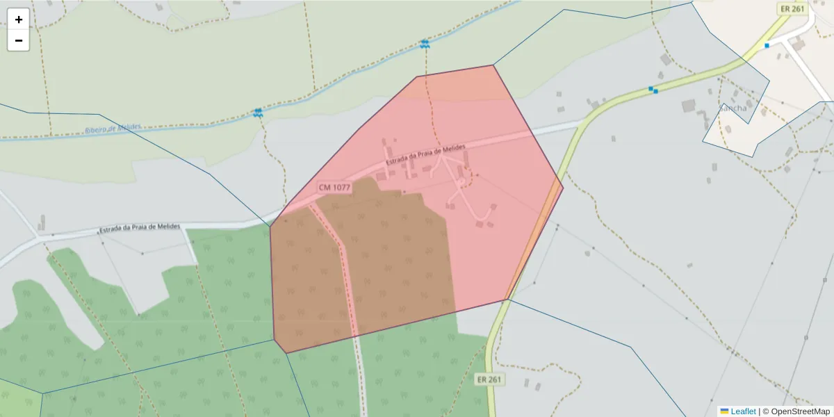 Mapa detalhado do código postal 7570-401 com limites, códigos postais vizinhos e agências dos correios