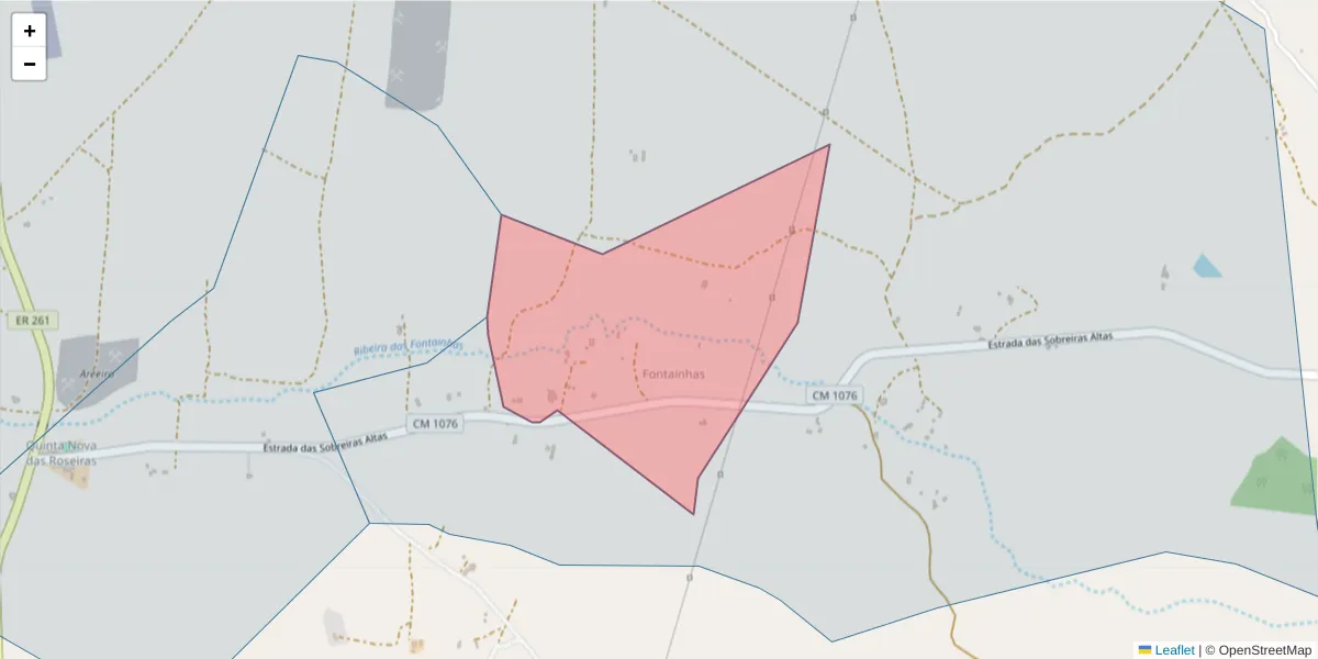 Mapa detalhado do código postal 7570-404 com limites, códigos postais vizinhos e agências dos correios