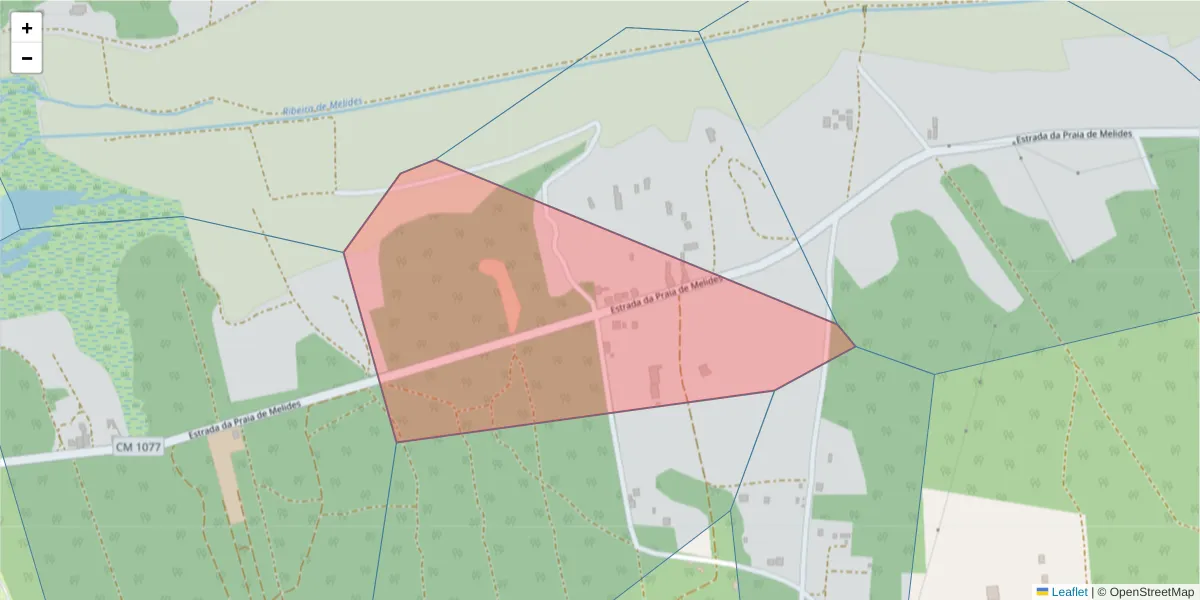 Mapa detalhado do código postal 7570-483 com limites, códigos postais vizinhos e agências dos correios