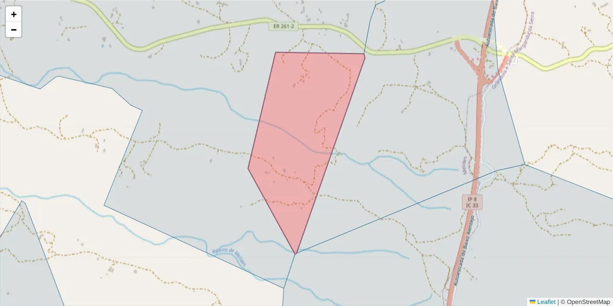 Mapa detalhado do código postal 7570-507 com limites, códigos postais vizinhos e agências dos correios