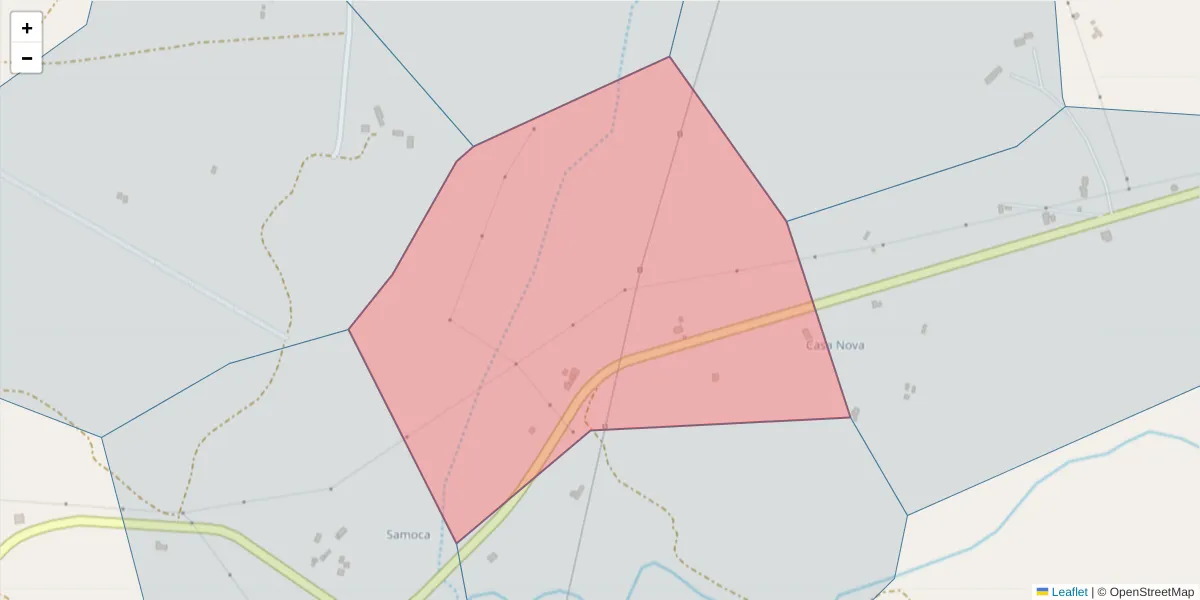 Mapa detalhado do código postal 7570-509 com limites, códigos postais vizinhos e agências dos correios