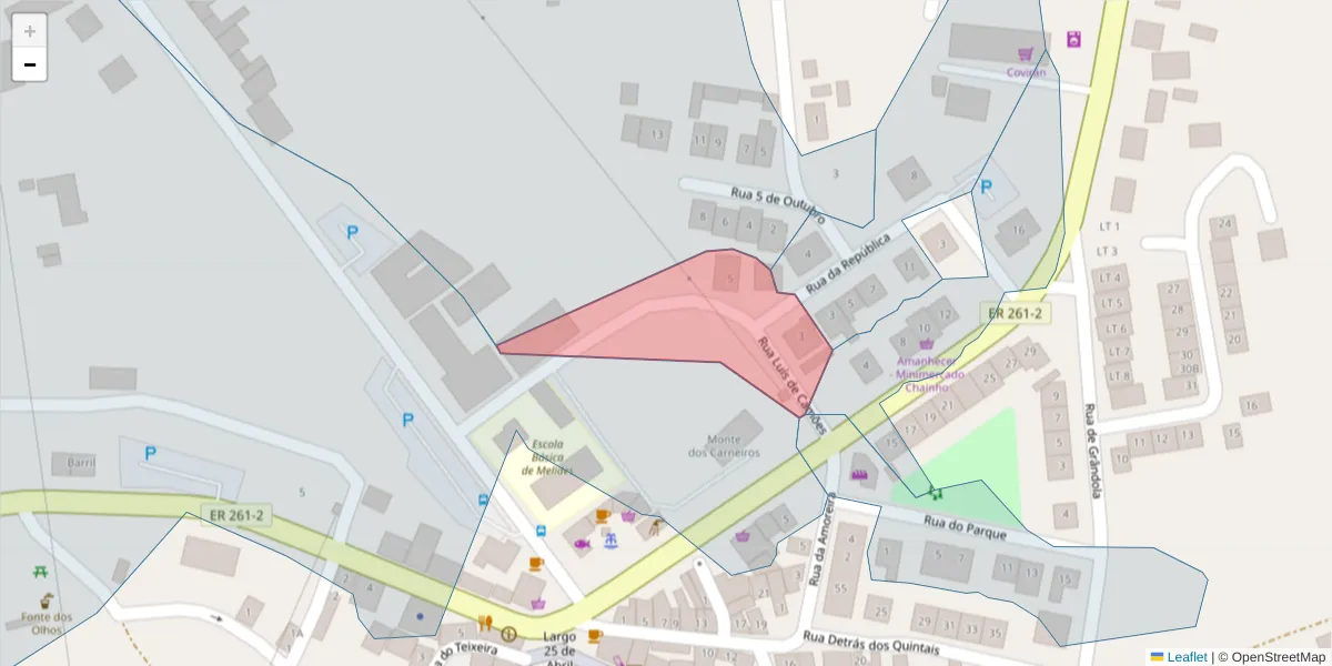 Mapa detalhado do código postal 7570-638 com limites, códigos postais vizinhos e agências dos correios