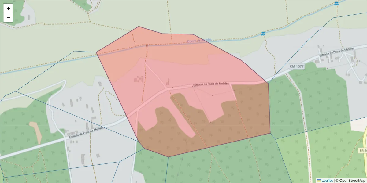 Mapa detalhado do código postal 7570-649 com limites, códigos postais vizinhos e agências dos correios