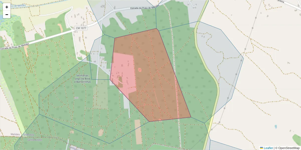 Mapa detalhado do código postal 7570-764 com limites, códigos postais vizinhos e agências dos correios