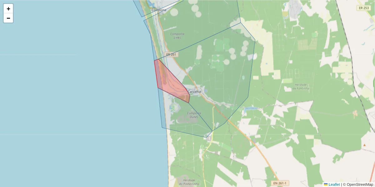 Mapa detalhado do código postal 7570-789 com limites, códigos postais vizinhos e agências dos correios