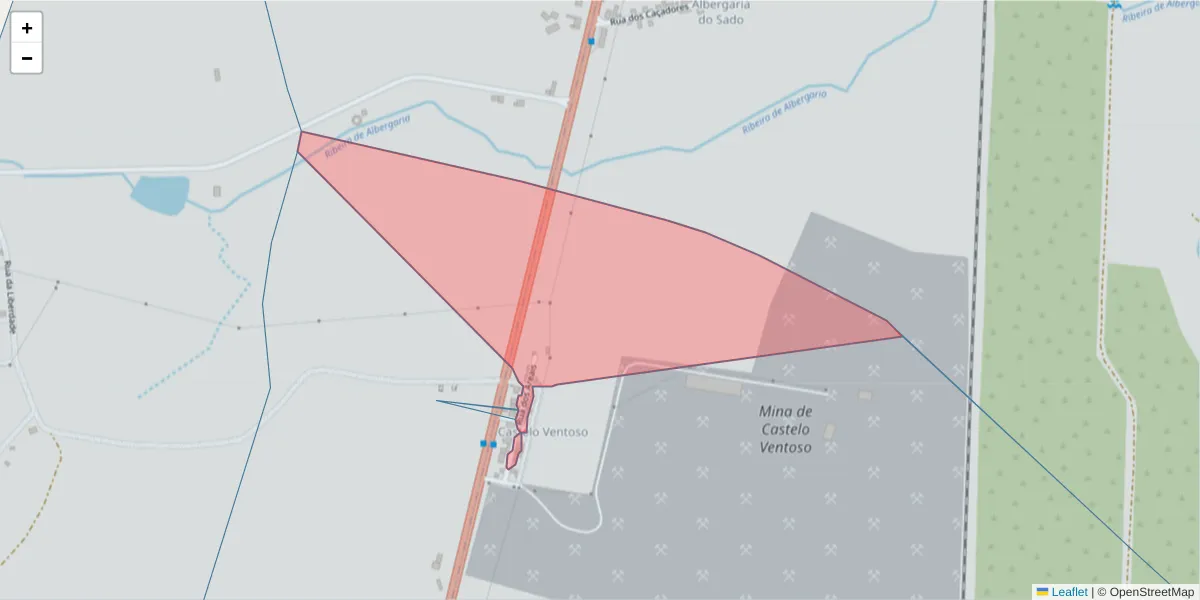 Mapa detalhado do código postal 7580-002 com limites, códigos postais vizinhos e agências dos correios