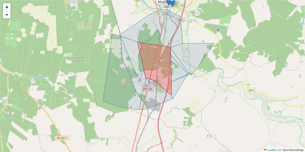 Mapa detalhado do código postal 7580-003 com limites, códigos postais vizinhos e agências dos correios