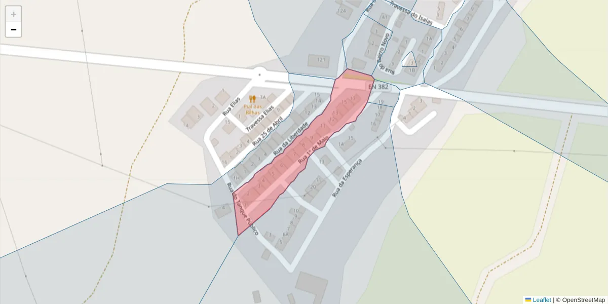 Mapa detalhado do código postal 7580-006 com limites, códigos postais vizinhos e agências dos correios