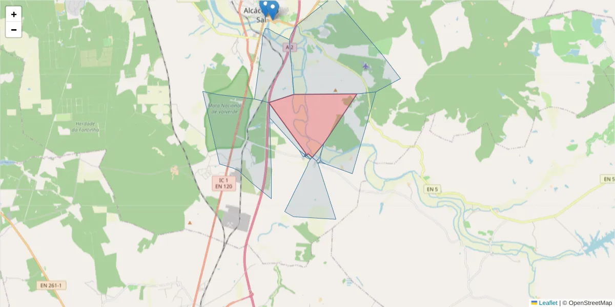 Mapa detalhado do código postal 7580-008 com limites, códigos postais vizinhos e agências dos correios