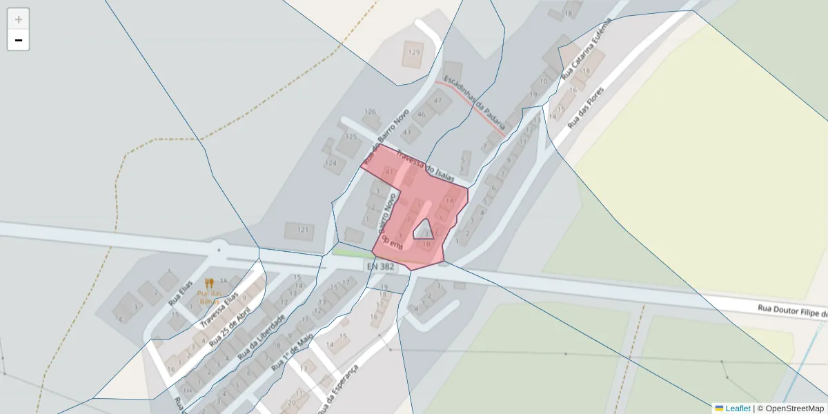 Mapa detalhado do código postal 7580-013 com limites, códigos postais vizinhos e agências dos correios
