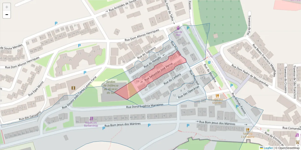 Mapa detalhado do código postal 7580-020 com limites, códigos postais vizinhos e agências dos correios