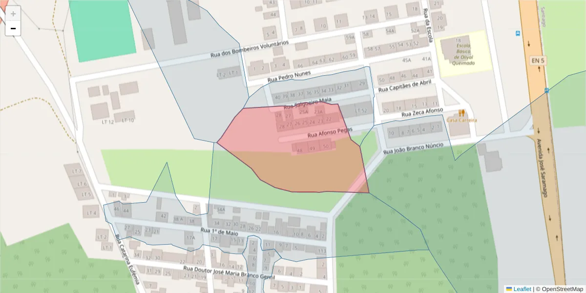 Mapa detalhado do código postal 7580-023 com limites, códigos postais vizinhos e agências dos correios