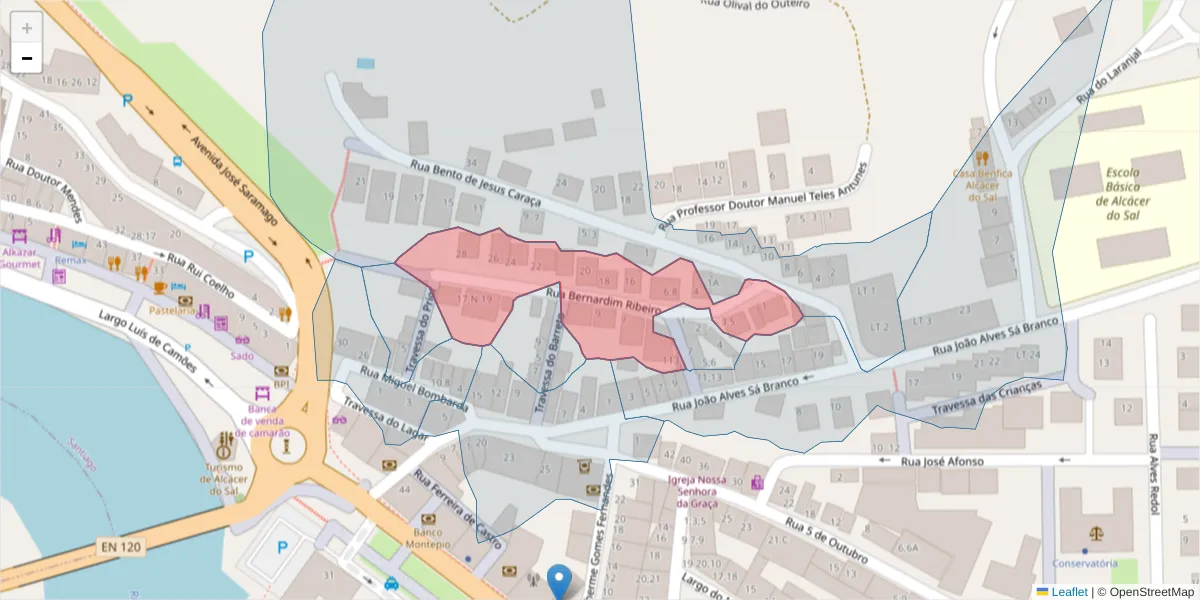 Mapa detalhado do código postal 7580-033 com limites, códigos postais vizinhos e agências dos correios