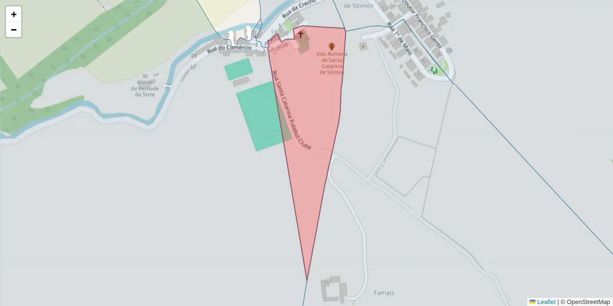 Mapa detalhado do código postal 7580-074 com limites, códigos postais vizinhos e agências dos correios
