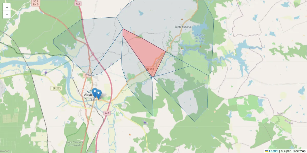 Mapa detalhado do código postal 7580-075 com limites, códigos postais vizinhos e agências dos correios