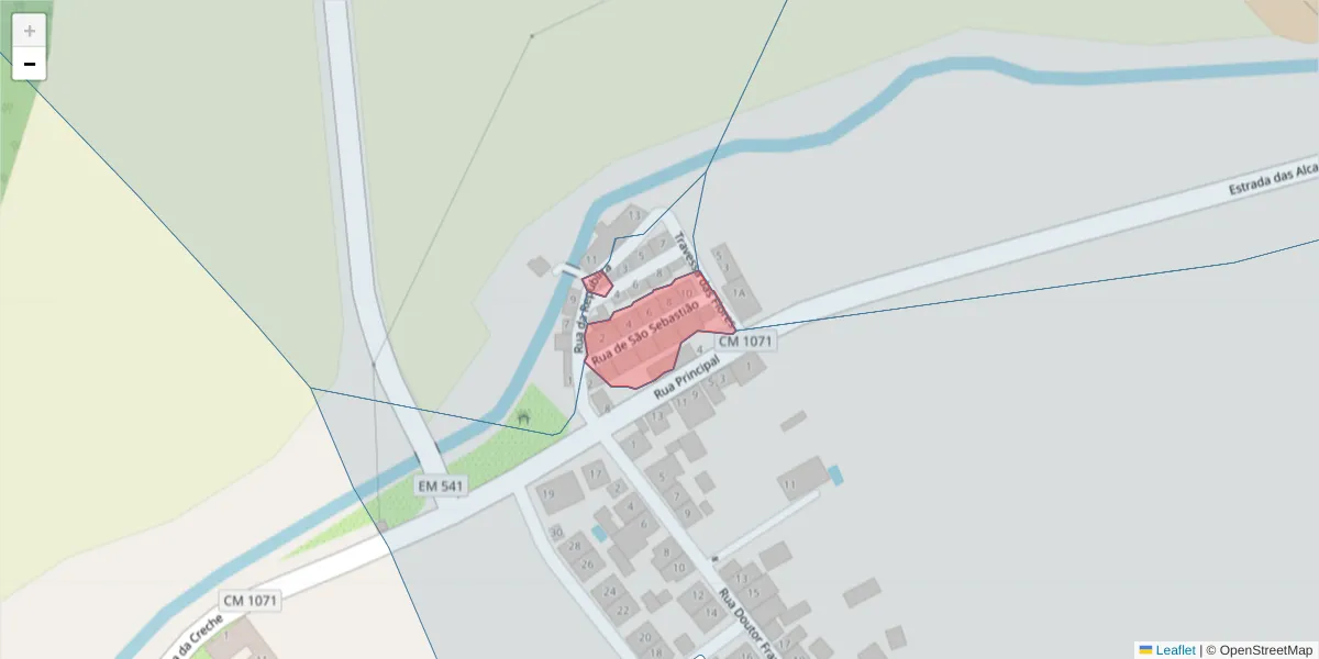 Mapa detalhado do código postal 7580-077 com limites, códigos postais vizinhos e agências dos correios
