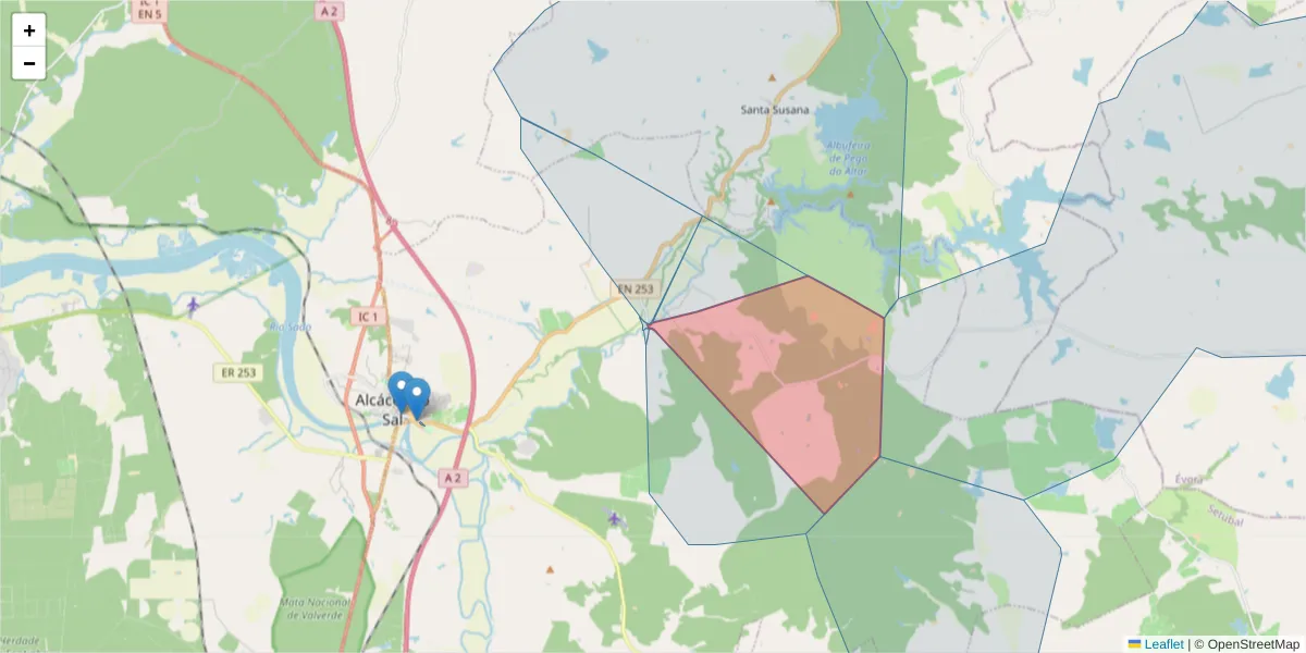 Mapa detalhado do código postal 7580-079 com limites, códigos postais vizinhos e agências dos correios