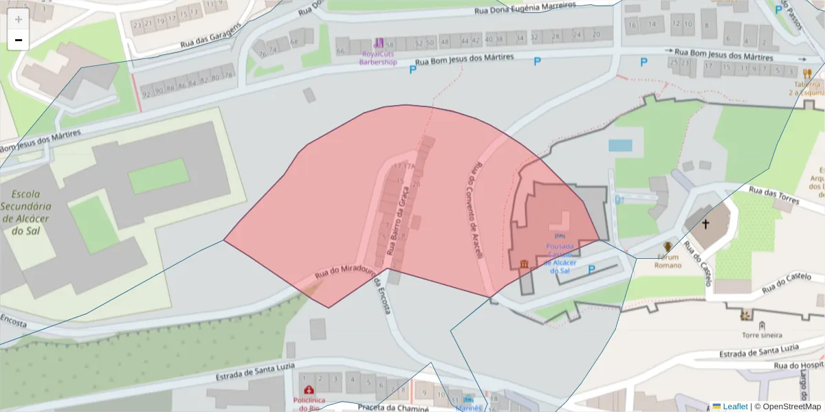 Mapa detalhado do código postal 7580-094 com limites, códigos postais vizinhos e agências dos correios