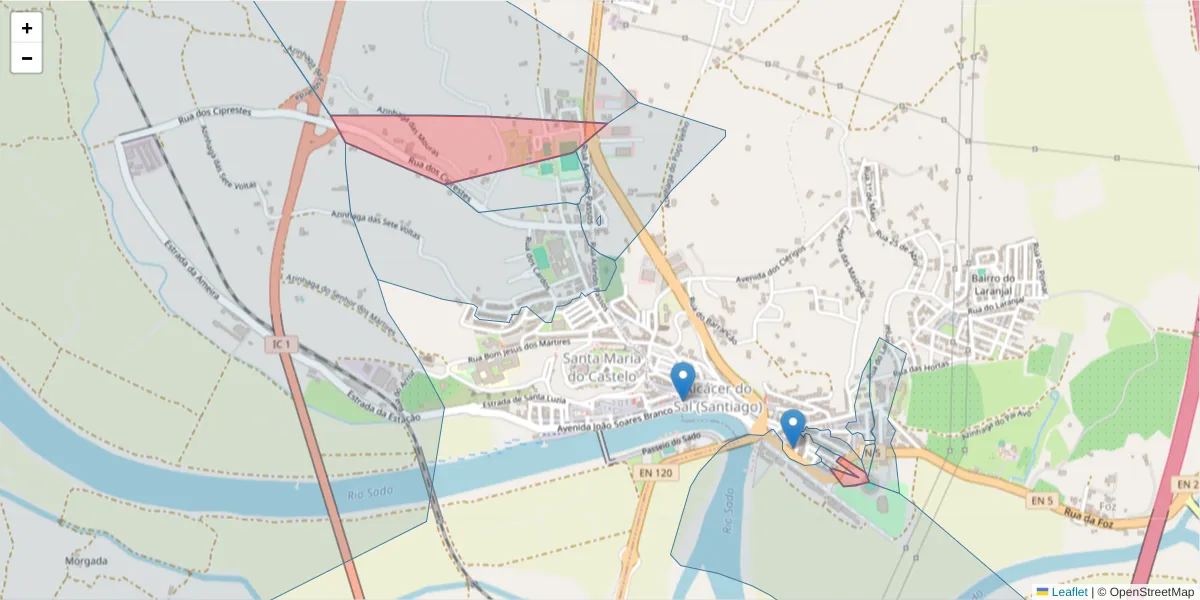 Mapa detalhado do código postal 7580-103 com limites, códigos postais vizinhos e agências dos correios