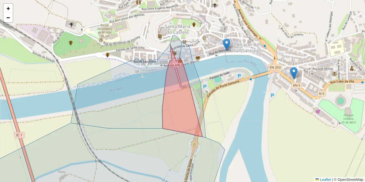 Mapa detalhado do código postal 7580-125 com limites, códigos postais vizinhos e agências dos correios