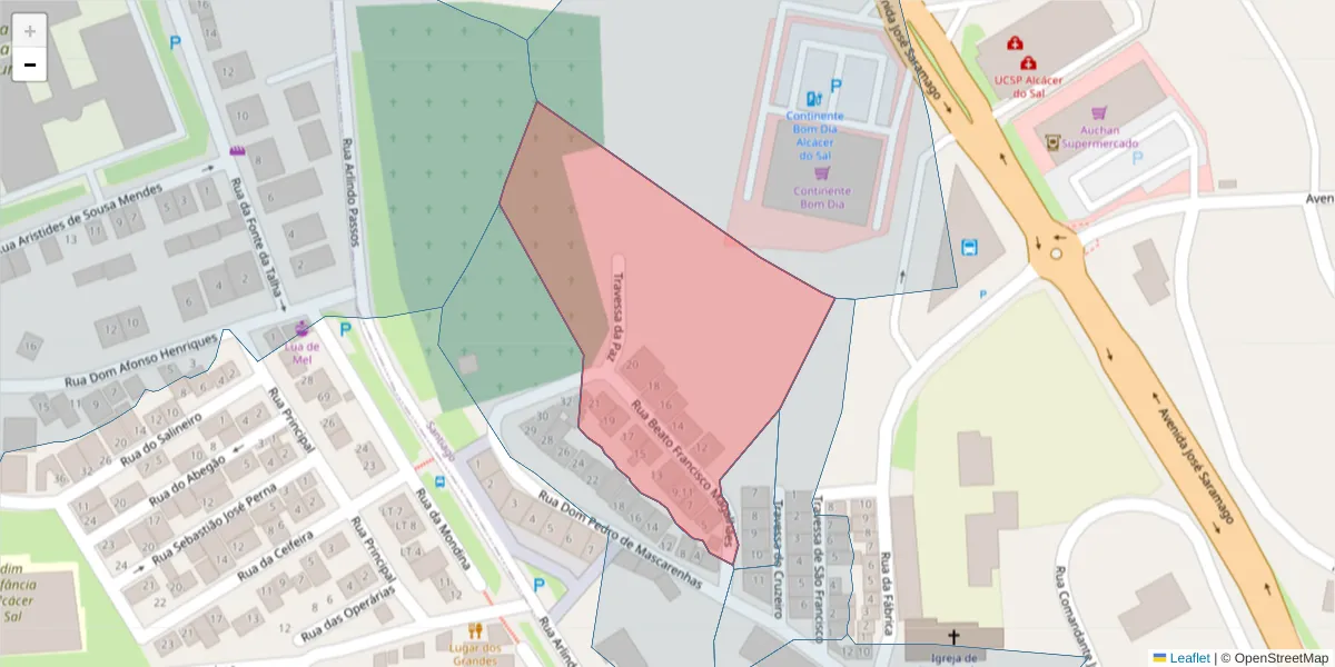 Mapa detalhado do código postal 7580-129 com limites, códigos postais vizinhos e agências dos correios