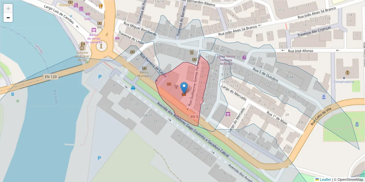 Mapa detalhado do código postal 7580-160 com limites, códigos postais vizinhos e agências dos correios